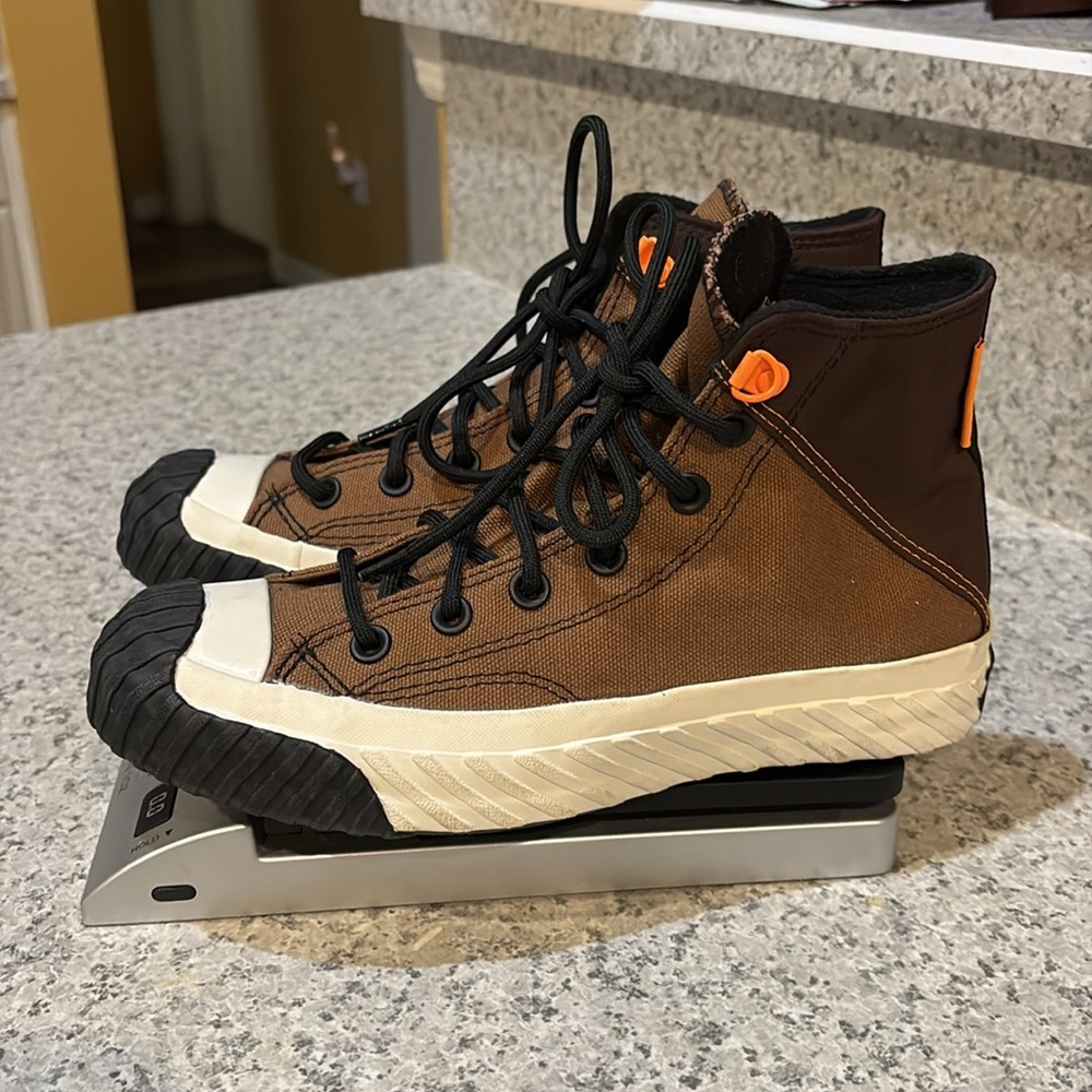 Converse Gore-Tex Brown High-Top Sneakers with Black and Orange Accents W- 7 M-5 - Picture 2 of 14
